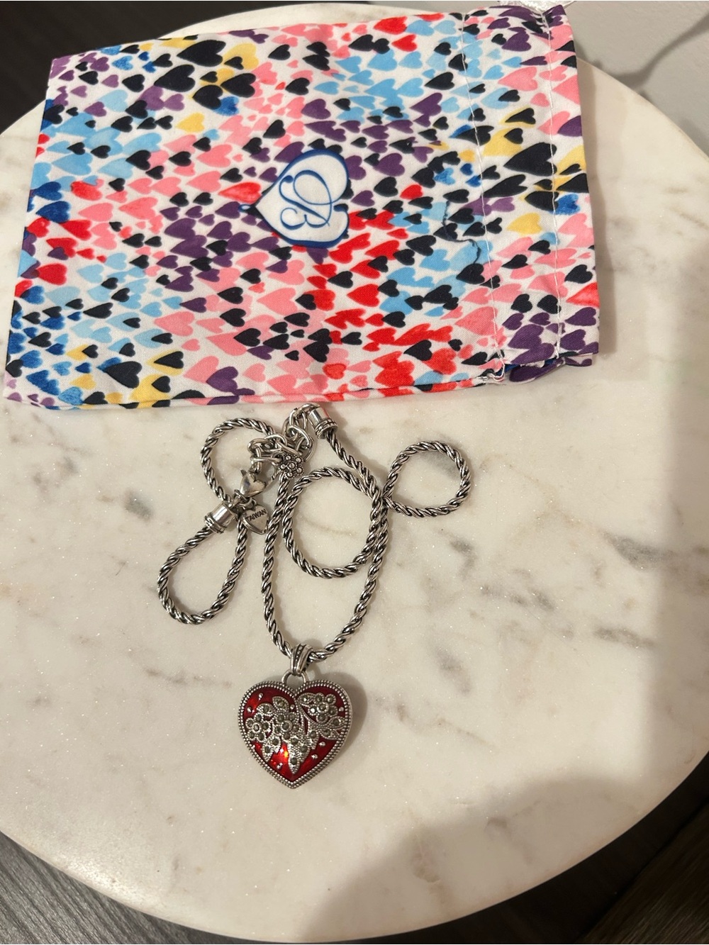 Brighton Silver Plated Red And Silver Heart Necklace EUC